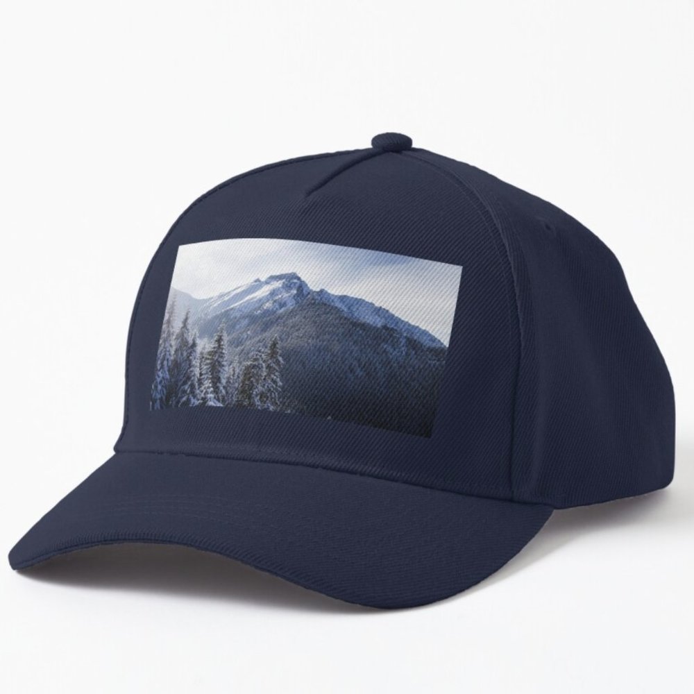 Snowy Mountains Printed Navy Blue Baseball Cap